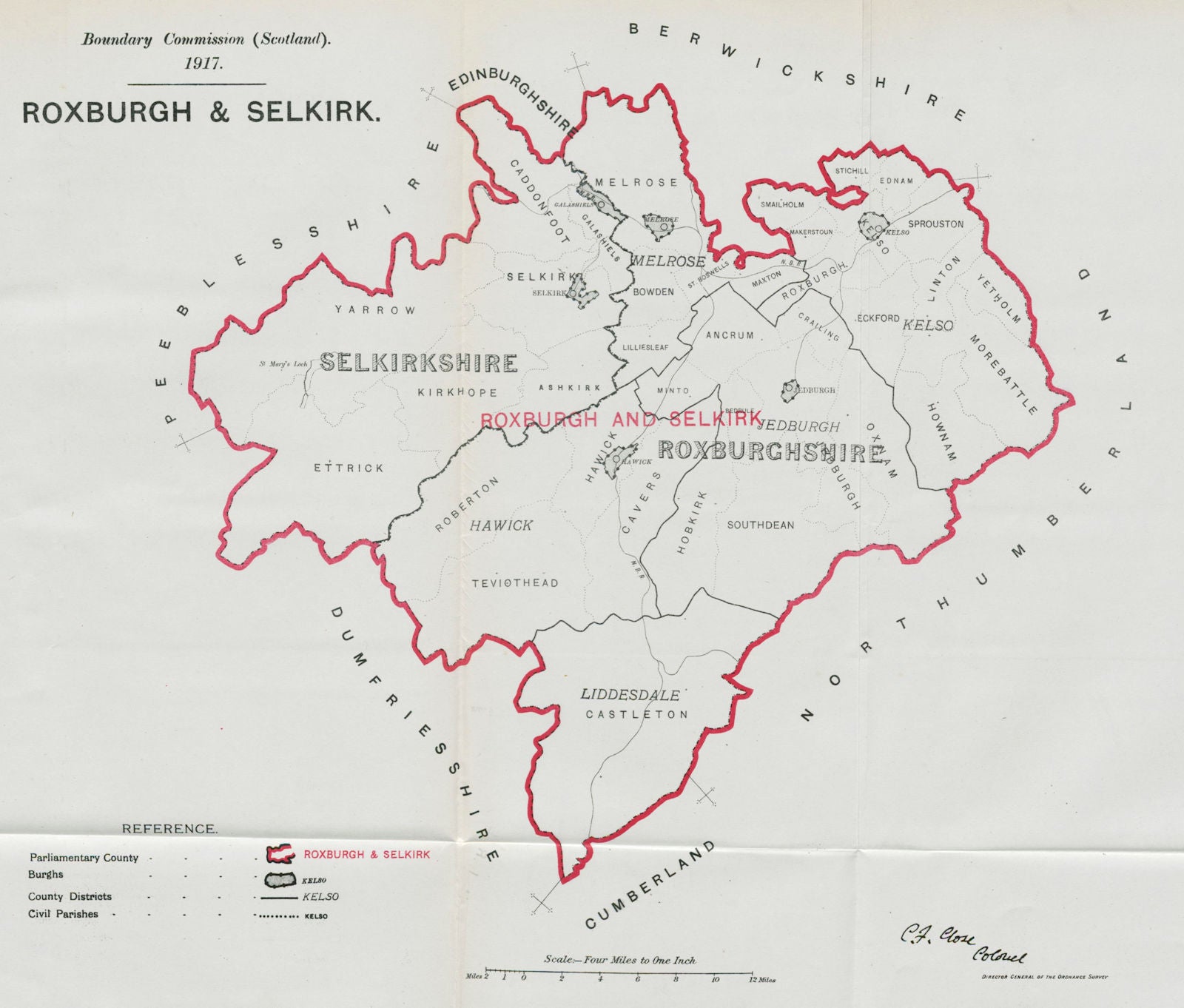Roxburgh & Selkirk Parliamentary County. Scotland. BOUNDARY COMMISSION 1917 map